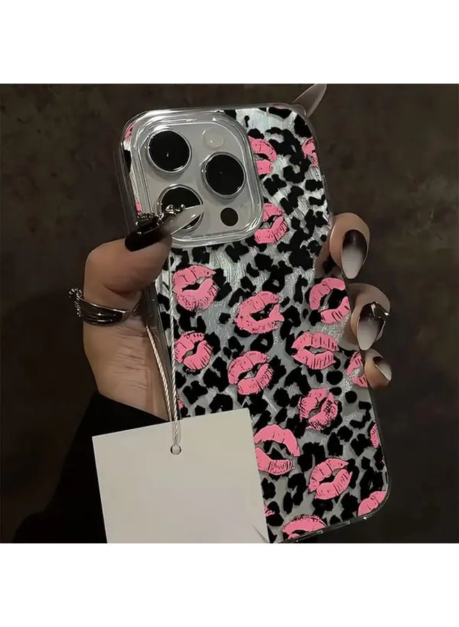 Transparent Leopard Red Lip Mobile Phone Case Anti Fall Double Layer Feather Mesh For iPhone 14 Plus - Image 4